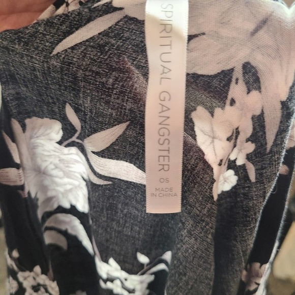 Vintage Boho Floral Black White Kimono, Summer Beach Robe Cover, One Size - Picture 10 of 12